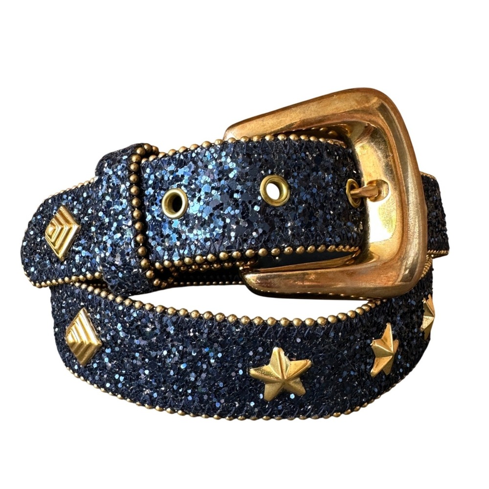 Vintage Celestial Glitter Star Studded Western Belt Gold Buckle Whimsigoth